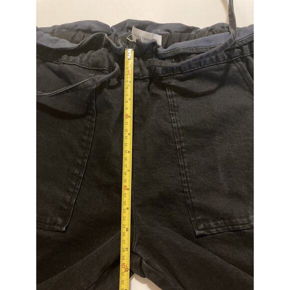 Something Navy Women’s Black Agnes Paper bag Denim Jeans Cropped Size L - Picture 7 of 9